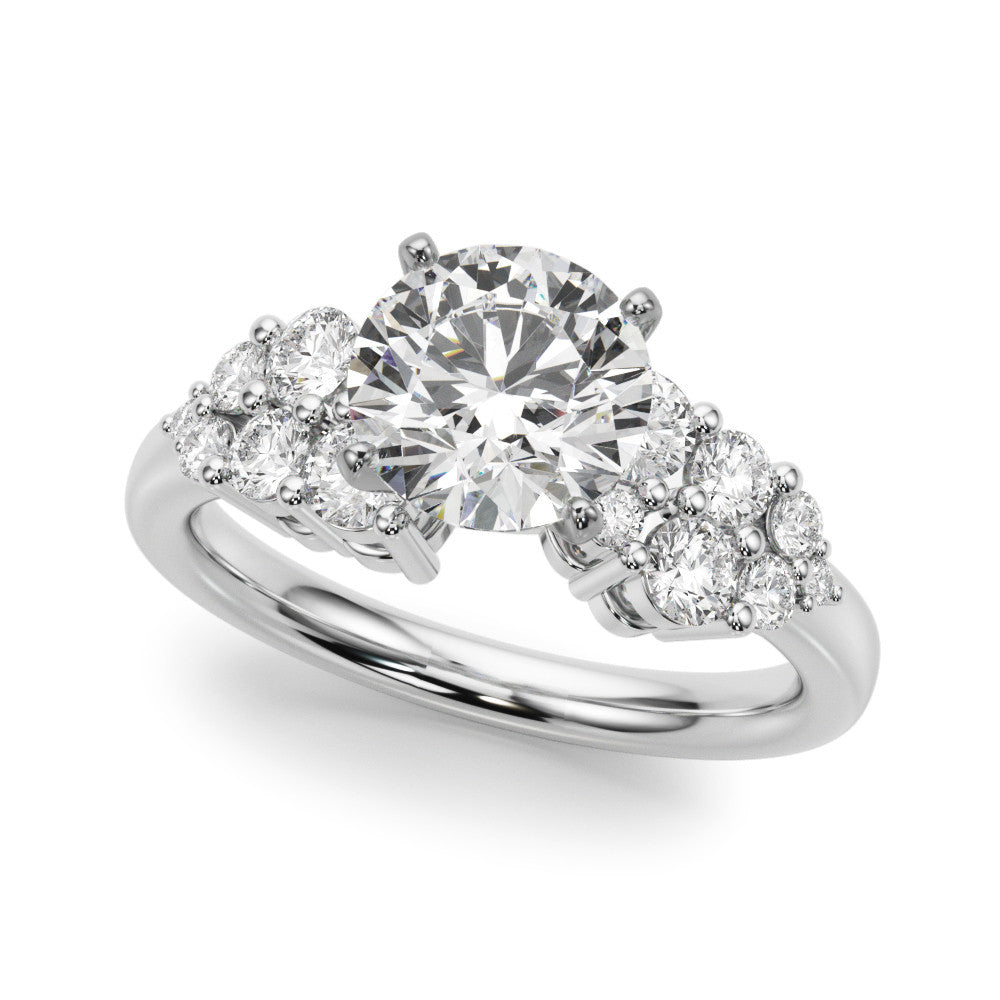 Silver Round Cluster Diamond Engagement Ring with Pavé Band and Four-Prong Setting 2