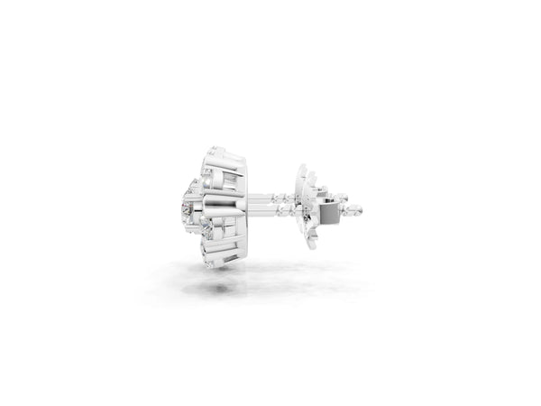 Silver Round Cluster Diamond Stud Earrings with Prong Setting
