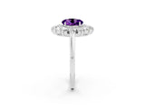 Silver Round Cut Amethyst Floral Double Halo Engagement Ring with Prong Setting_194