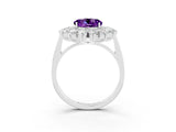 Silver Round Cut Amethyst Floral Double Halo Engagement Ring with Prong Setting_195