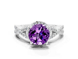 Silver Round Cut Amethyst  Halo Twist Band Solitaire Prong Setting Ring_12