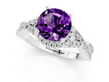 Silver Round Cut Amethyst  Halo Twist Band Solitaire Prong Setting Ring_13
