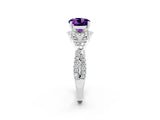 Silver Round Cut Amethyst  Halo Twist Band Solitaire Prong Setting Ring_14