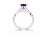 Silver Round Cut Amethyst  Halo Twist Band Solitaire Prong Setting Ring_15
