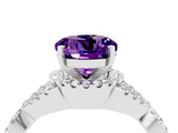 Silver Round Cut Amethyst  Halo Twist Band Solitaire Prong Setting Ring_16