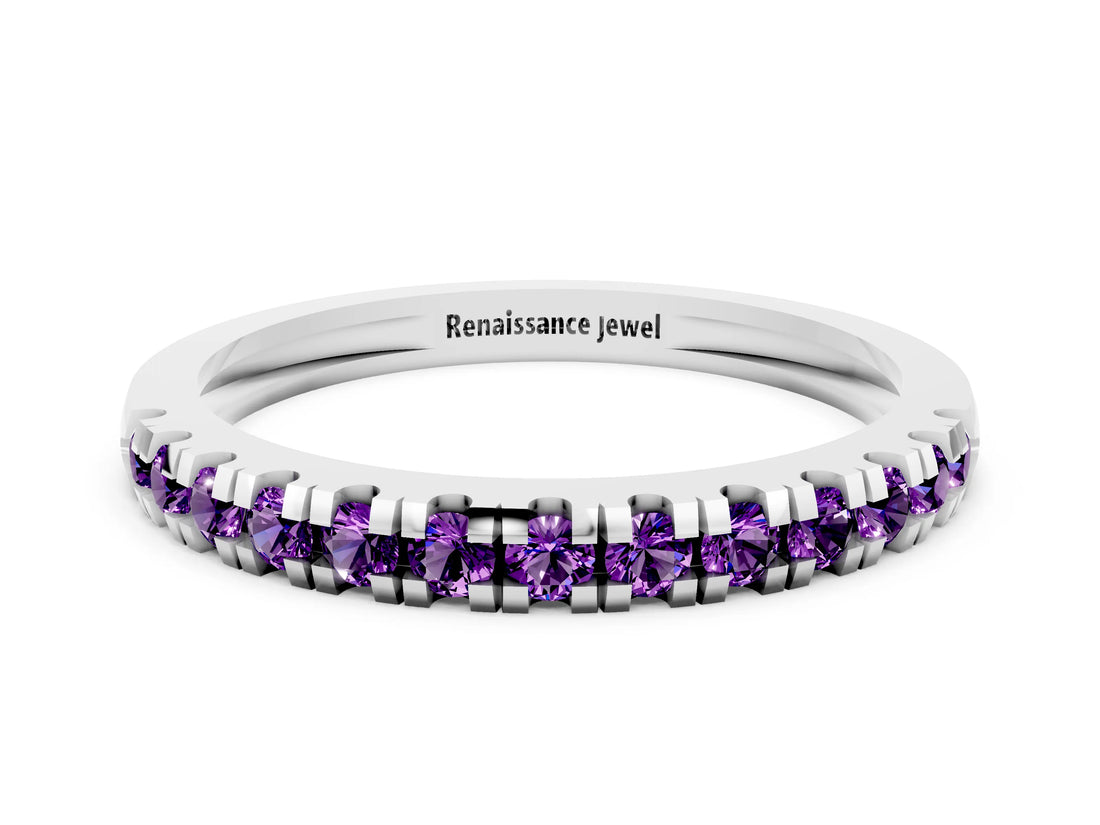 Silver Round Cut Amethyst Pavé Set Thin Band_6
