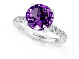 Silver Round Cut Amethyst Pavé Solitaire Ring with Round Band and Prong Setting_43