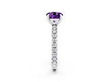 Silver Round Cut Amethyst Pavé Solitaire Ring with Round Band and Prong Setting_44