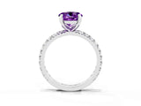 Silver Round Cut Amethyst Pavé Solitaire Ring with Round Band and Prong Setting_45