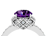 Silver Round Cut Amethyst Scalloped Halo Engagement Ring with Round Shared Prong Band_34