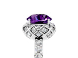 Silver Round Cut Amethyst Scalloped Halo Engagement Ring with Round Shared Prong Band_35