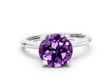 Silver Round Cut Amethyst Solitaire Engagement Ring with Classic Band and Four-Prong Setting_12