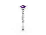 Silver Round Cut Amethyst Solitaire Pavé Engagement Ring with Round Band and Prong Setting_86