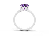 Silver Round Cut Amethyst Solitaire Ring with Flower Prong Setting and Classic Band_3