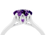 Silver Round Cut Amethyst Solitaire Ring with Flower Prong Setting and Classic Band_4