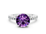 Silver Round Cut Amethyst Solitaire Ring with Round  Pavé Band and Four-Prong Setting_42