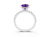 Silver Round Cut Amethyst Solitaire Ring with Round  Pavé Band and Four-Prong Setting_45