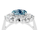 Silver Round Cut Aquamarine Floral Double Halo Engagement Ring with Prong Setting_165