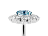 Silver Round Cut Aquamarine Floral Double Halo Engagement Ring with Prong Setting_166