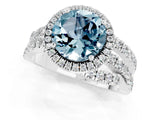 Silver Round Cut Aquamarine Halo Ring with Round Split Shank and Prong Setting_67