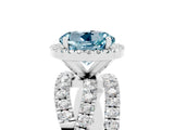 Silver Round Cut Aquamarine Halo Ring with Round Split Shank and Prong Setting_71