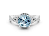 Silver Round Cut Aquamarine  Halo Twist Band Solitaire Prong Setting Ring_12