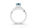 Silver Round Cut Aquamarine  Halo Twist Band Solitaire Prong Setting Ring_15