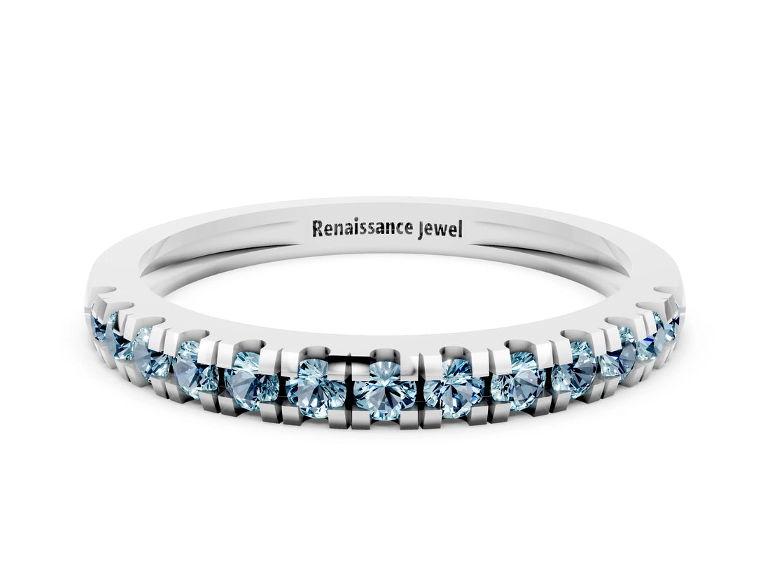 Silver Round Cut Aquamarine Pavé Set Thin Band_6