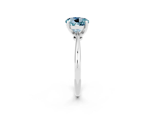 Silver Round Cut Aquamarine Solitaire Engagement Ring with Classic Band and Four-Prong Setting