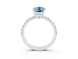 Silver Round Cut Aquamarine Solitaire Pavé Engagement Ring with Round Band and Prong Setting_87