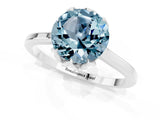 Silver Round Cut Aquamarine Solitaire Ring with Flower Prong Setting and Classic Band_13