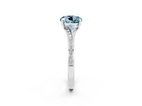 Silver Round Cut Aquamarine Solitaire Ring with Pavé Band and Prong Setting_14