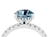Silver Round Cut Aquamarine Solitaire Ring with Round  Pavé Band and Four-Prong Setting_46