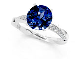 Silver Round Cut Blue Sapphire Engagement Ring with Side Stone Accents and Four-Prong Setting_13