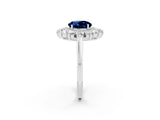 Silver Round Cut Blue Sapphire Floral Double Halo Engagement Ring with Prong Setting_188