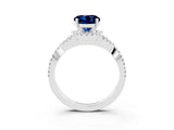 Silver Round Cut Blue Sapphire  Halo Twist Band Solitaire Prong Setting Ring_15