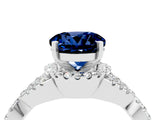Silver Round Cut Blue Sapphire  Halo Twist Band Solitaire Prong Setting Ring_16