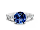 Silver Round Cut Blue Sapphire Scattered Round Accent Ring with Prong Setting_78