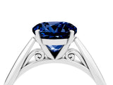Silver Round Cut Blue Sapphire Solitaire Engagement Ring with Cathedral Setting and Four-Prong Mount_16