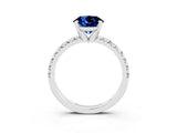 Silver Round Cut Blue Sapphire Solitaire Pavé Engagement Ring with Round Band and Prong Setting_93