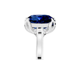 Silver Round Cut Blue Sapphire Solitaire Ring with Flower Prong Setting and Classic Band_5