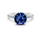 Silver Round Cut Blue Sapphire Solitaire Ring with Round  Pavé Band and Four-Prong Setting_42