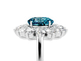 Silver Round Cut Blue Topaz Floral Double Halo Engagement Ring with Prong Setting_197