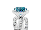 Silver Round Cut Blue Topaz Halo Ring with Round Split Shank and Prong Setting_71