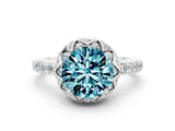 Silver Round Cut Blue Topaz Scalloped Halo Engagement Ring with Round Shared Prong Band_30