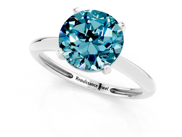 Silver Round Cut Blue Topaz Solitaire Engagement Ring with Classic Band and Four-Prong Setting