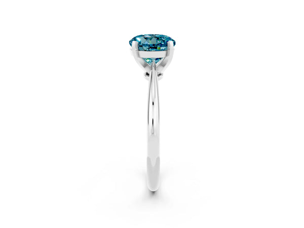 Silver Round Cut Blue Topaz Solitaire Engagement Ring with Classic Band and Four-Prong Setting