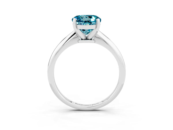 Silver Round Cut Blue Topaz Solitaire Engagement Ring with Classic Band and Four-Prong Setting