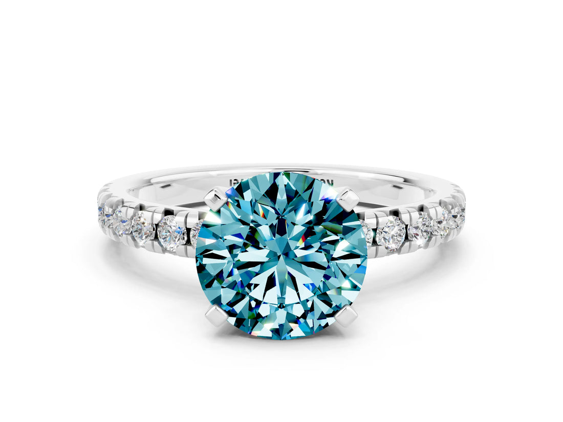 Silver Round Cut Blue Topaz Solitaire Pavé Engagement Ring with Round Band and Prong Setting_84