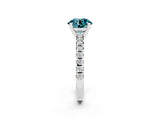 Silver Round Cut Blue Topaz Solitaire Pavé Engagement Ring with Round Band and Prong Setting_86